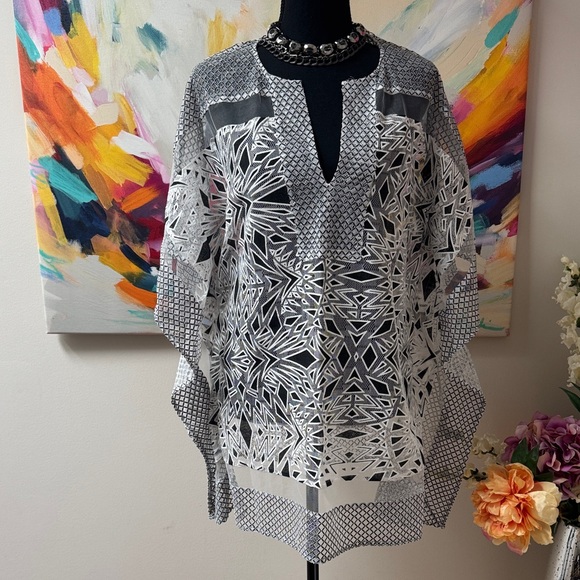 Parker Tops - Parker Beach Black and White Geometric CoverUp